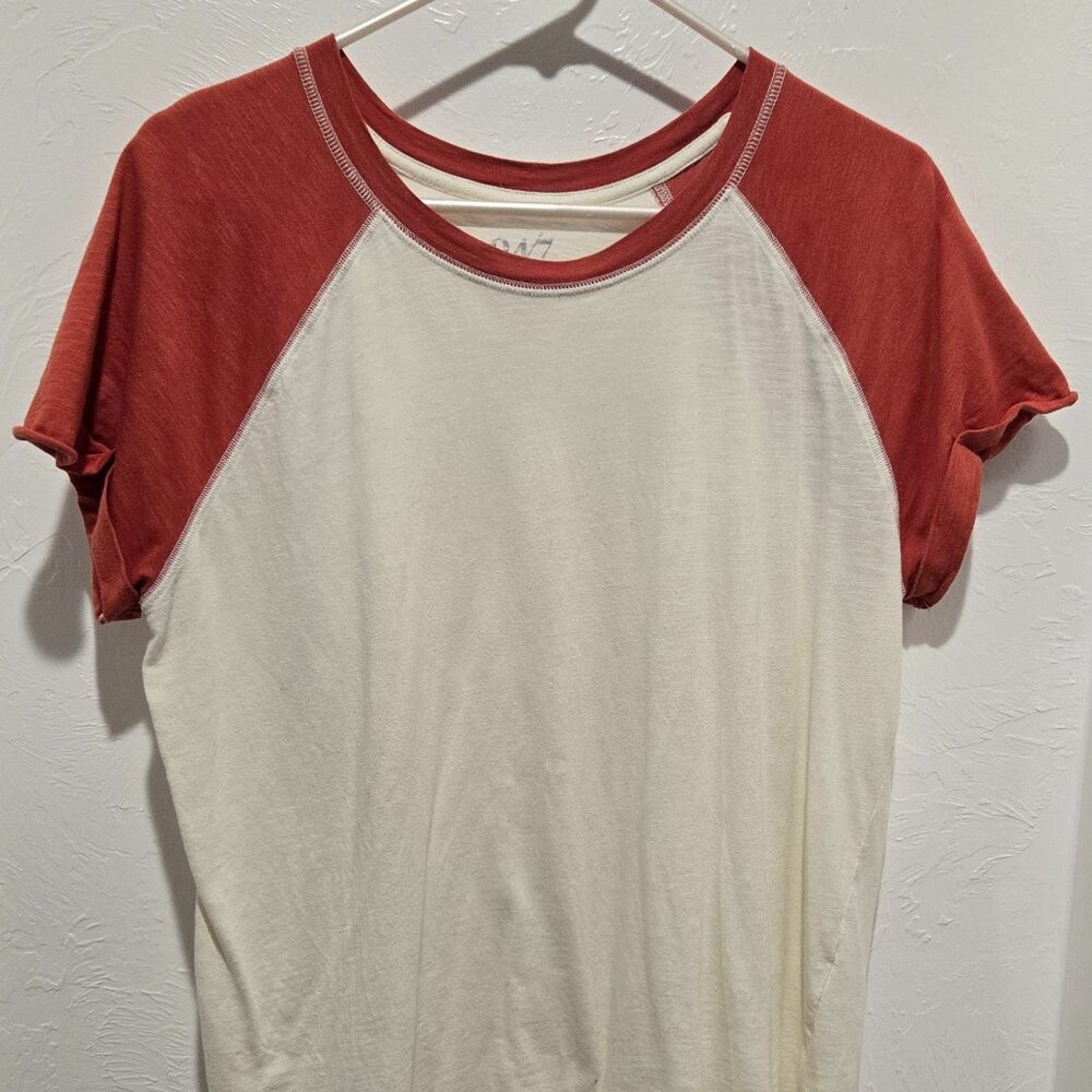 ⚾️ 24/7 Baseball Tee | Size Large | Beige & Rust Orange | Colorblock Raglan Shir